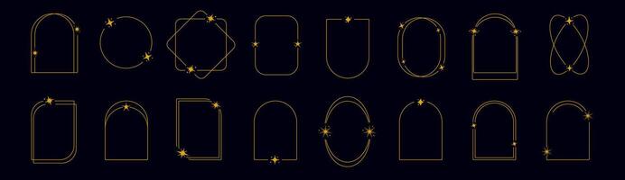 Golden star frame collection outline. Border with space elements. Frameworks with starts vector