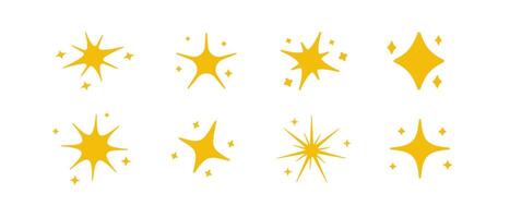 Space minimalistic icons outline. Yellow sparkles icons. vector