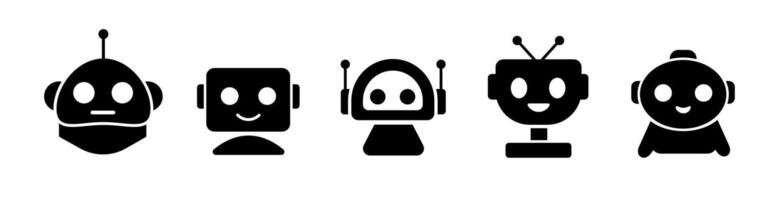 Sets of black robot smiling face icon. vector