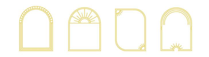 Golden arches with sun ornament and patterns. Arches for interior with solar patterns vector