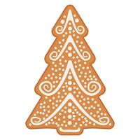 Gingerbread in the shape of a Christmas tree with white icing decoration vector