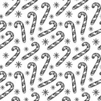 outline Christmas pattern with candy cane and snowflakes. vector