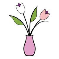 Bunch of Tulip of the Valley in a Vase with Black Outline on White Background vector