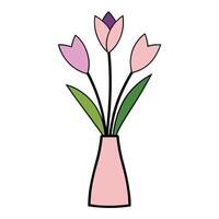 Bunch of Tulip of the Valley in a Vase with Black Outline on White Background vector