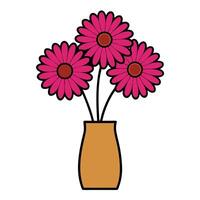Bunch of Hot Pink Gerbera in a Vase with Black Outline on White Background vector