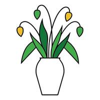 Bunch of Lily of the Valley in a Vase with Black Outline on White Background vector