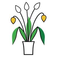 Bunch of Lily of the Valley in a Vase with Black Outline on White Background vector