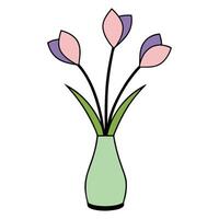 Bunch of Tulip of the Valley in a Vase with Black Outline on White Background vector