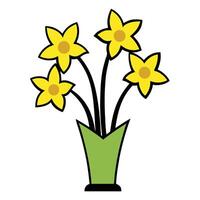 Bunch of Daffodils of the Valley in a Vase with Black Outline on White Background vector