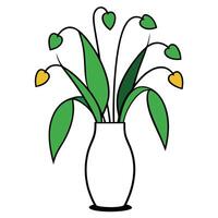 Bunch of Lily of the Valley in a Vase with Black Outline on White Background vector