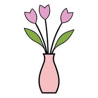 Bunch of Tulip of the Valley in a Vase with Black Outline on White Background vector