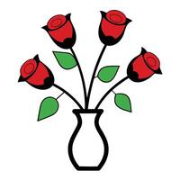 Bunch of Rose of the Valley in a Vase with Black Outline on White Background vector