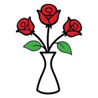 Bunch of Rose of the Valley in a Vase with Black Outline on White Background vector