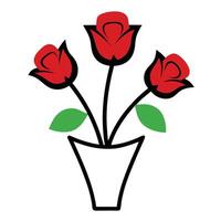 Bunch of Rose of the Valley in a Vase with Black Outline on White Background vector