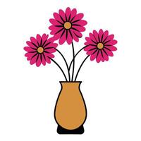 Bunch of Hot Pink Gerbera in a Vase with Black Outline on White Background vector