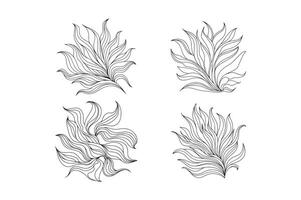 A black and white coloring book line art of a soft flowing leaf cluster design. vector