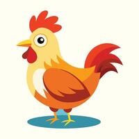 Beautiful mottled hen found a worm. Isolated on white background. vector