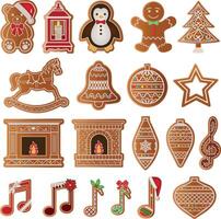 set of isolated gingerbread cookies. collection of christmas cookies vector
