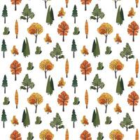 Autumn Forest Pattern with Trees and Leaves. Seasonal Autumn Pattern with Trees in Various Shapes and Colors. vector