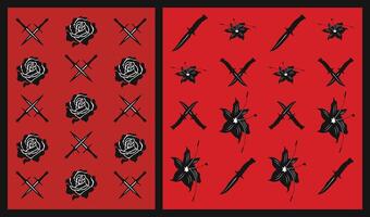 Aesthetic art floral and dagger pattern red background, suitable for fabric print. vector