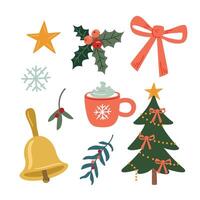 Set of Christmas elements for winter holidays, illustration in flat style on white background. vector