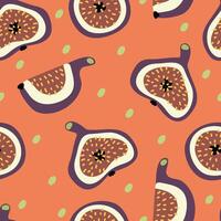 Seamless pattern with fig slices on orange background. illustration flat style vector