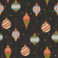Seamless pattern with Christmas tree decorations on a dark background. illustration flat style vector