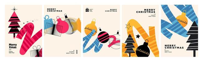 Set of Christmas and New Year Cards. Modern illustration concepts for graphic and web design, social media banner, marketing material. vector
