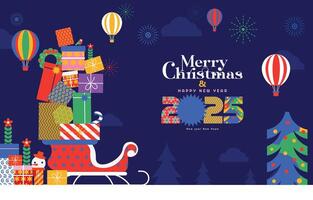 Merry Christmas and Happy New Year with beautiful modern flat elements vector