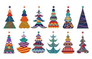 Modern Christmas Tree collection, trendy style, scandinavian style, flat color concept vector