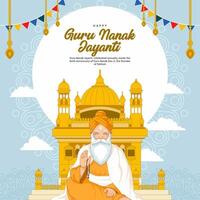 happy guru nanak jayanti for greeting card, social media post with flat design concept vector