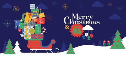 Merry Christmas and Happy New Year with beautiful modern flat elements vector