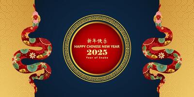 Happy Chinese new year 2025 year of snake with beautiful element background vector