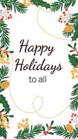 Editable Christmas stories template Happy Holidays. Design for social networks with fir tree. vector