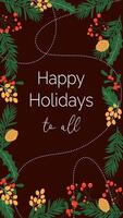 Editable Christmas stories template Happy Holidays. Design for social networks on chocolate background. vector