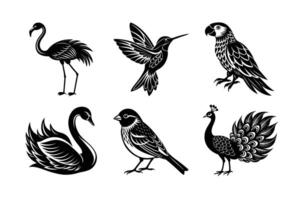 Black and white birds and animals set vector