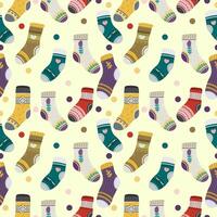 Seamless pattern with different socks on a bright yellow background. Funny print or modern design vector