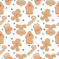 Seamless flat pattern with gingerbread cookies of different shapes, wallpaper vector