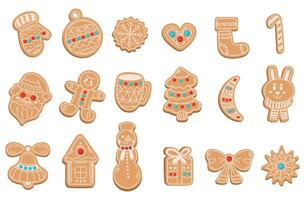 Collection or set of different forms of sweets homemade ginger cookies illustration, flat style vector