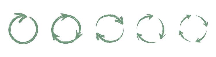 Hand drawn recycle arrows symbol set. Doodle pencil sketches. Rounded direction pointer isolated on white background. Eco, recycle concept vector
