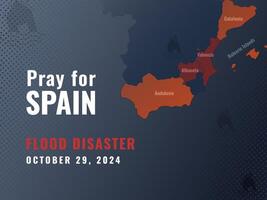 Pray for Spain, illustration with map and flood symbol. Design for blog, articles, social media vector