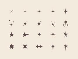 Shining stars set. Different sparkle star shape collection. Isolated retro icons vector