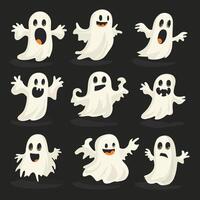 Set of cartoon ghost characters with different expressions vector