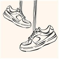 Sneaker With illustration style doodle and line art vector