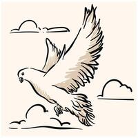 flying dove With illustration style doodle and line art vector
