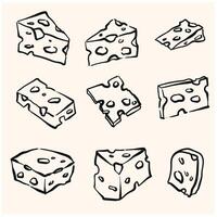 Cheese set With illustration style doodle and line art vector