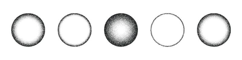 Gradient dot with grain and noise, textured sphere. Stippled circle and abstract shadow with moon like grainy pattern. Flat illustration isolated on white background. vector