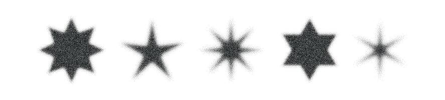 Halftone starburst with gradient dots and grainy noise effect. Abstract figure with fading pattern and half tone. Flat illustration isolated on white background. vector