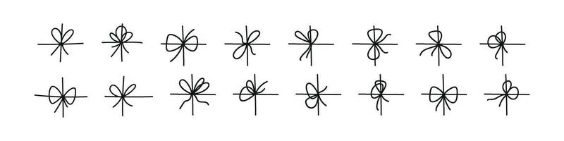 Black bow with tied rope and ribbon knot. Simple line design of string and thread for gift wrapping or marine cord. Flat illustration isolated on white background. vector