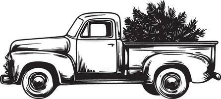 An old truck with a christmas tree vector